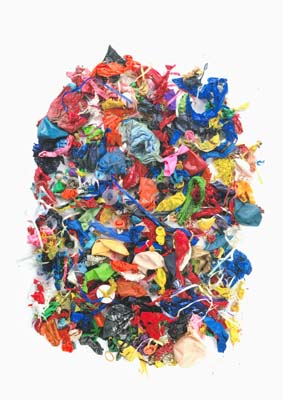 "The Party's Over" Plastic collected at Kehoe Beach, Point Reyes by Judith Selby Lang