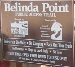 Belinda Point Trail Access Sign