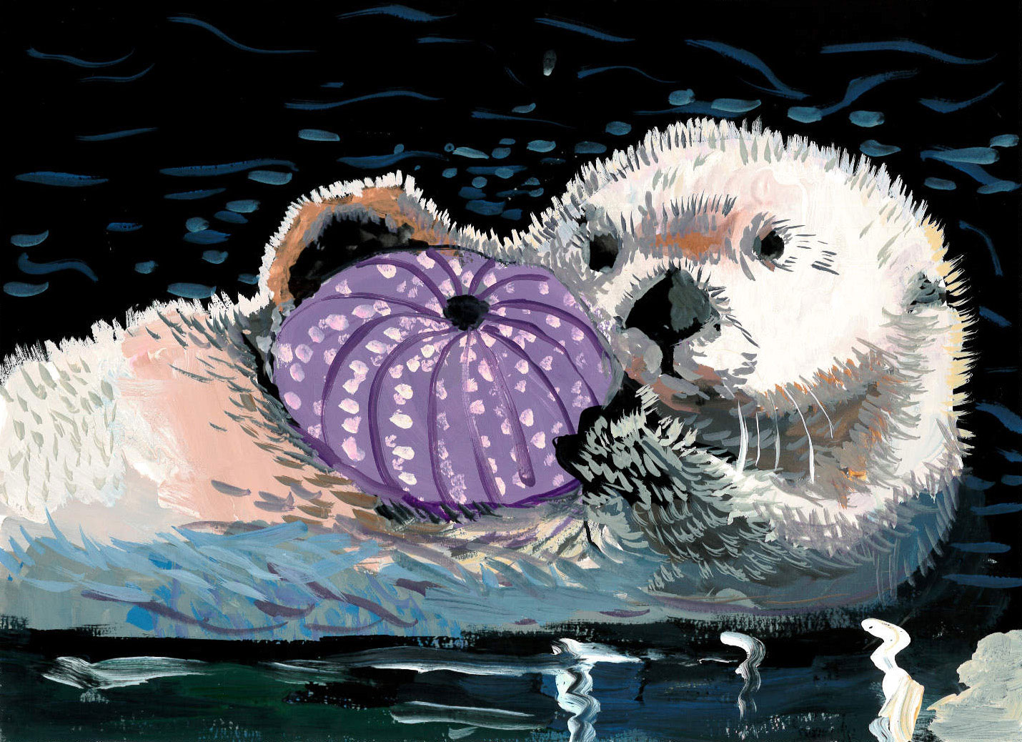 Painting of an otter holding an urchin