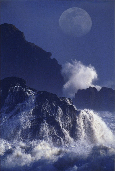 Moon over Goat Rock Beach, Sonoma County