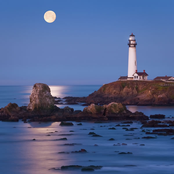 Mike Oria, Full Moon Over Pigeon Point, San Mateo County