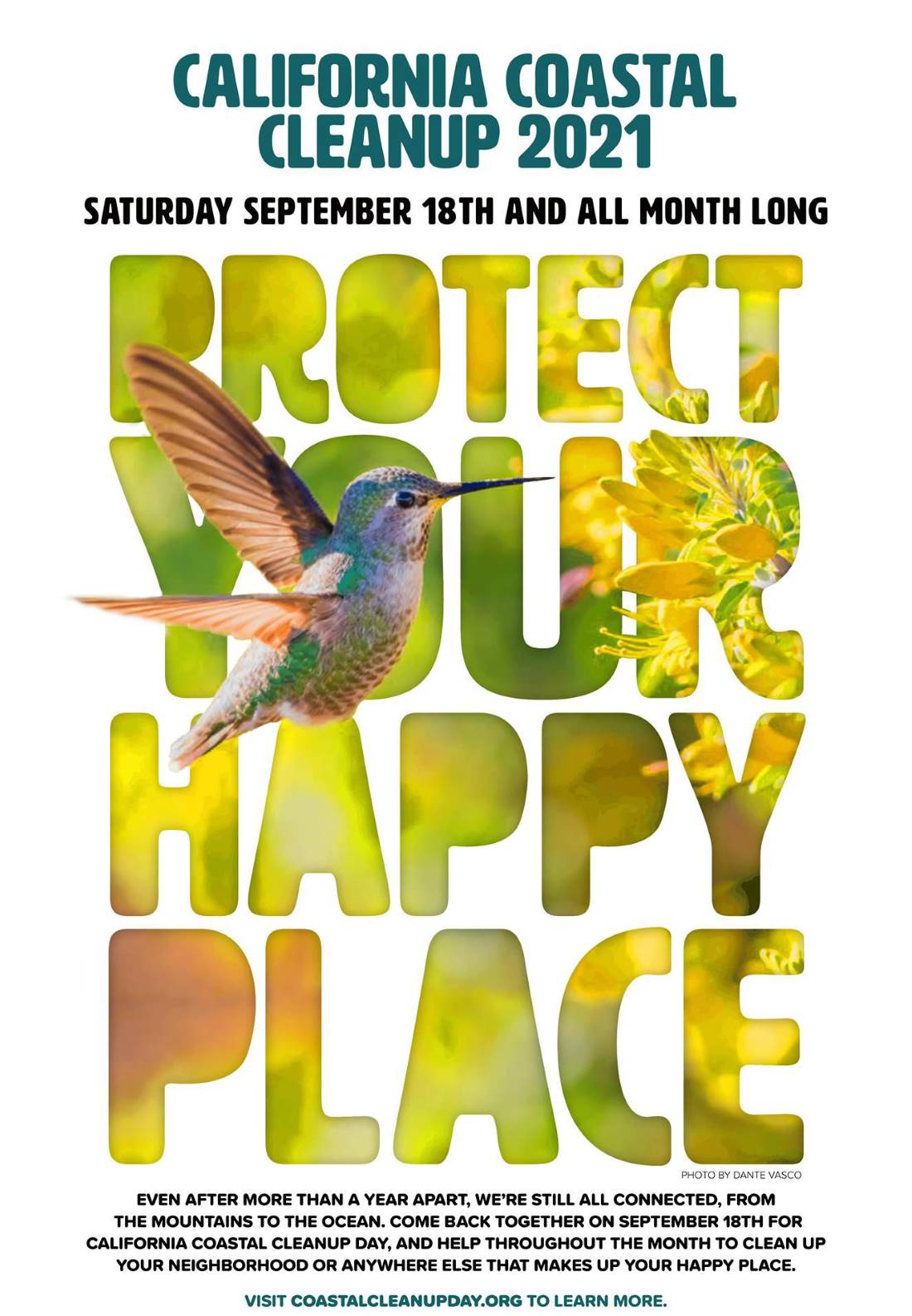 2021 poster, Protect Your Happy Place, hummingbird image