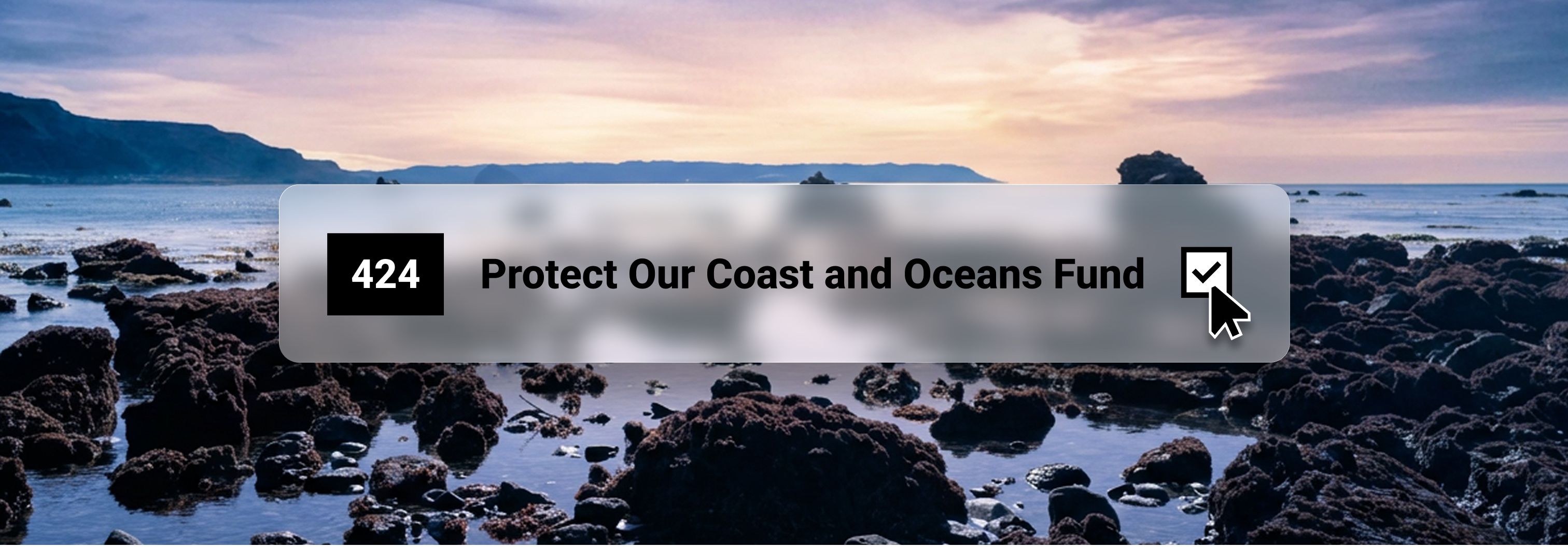 A photo of a California coastal scene, with an image of the tax form line 424, Protect Our Coast and Oceans Fund