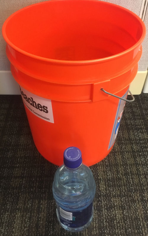 bucket and plastic bottle